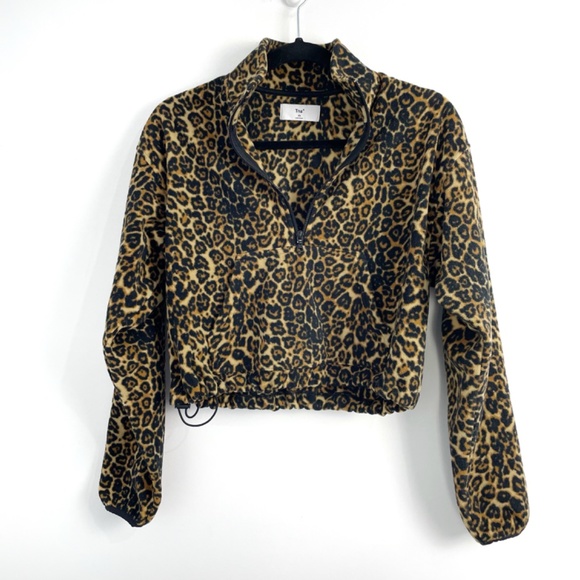 Aritzia TNA Lena Leopard Half Zip Fleece Sweater Sz XS - Picture 2 of 12